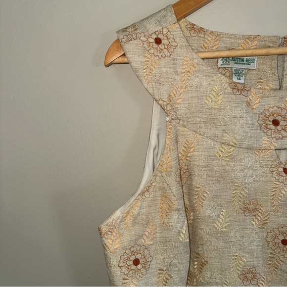 Austin Reed Womens Tan Sleeveless Embroidered Orange Flowers Dress 14 - Picture 5 of 11